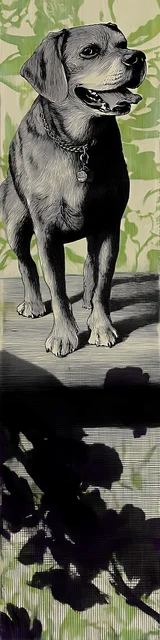 Free dog bookmark featuring a standing dog on a green background